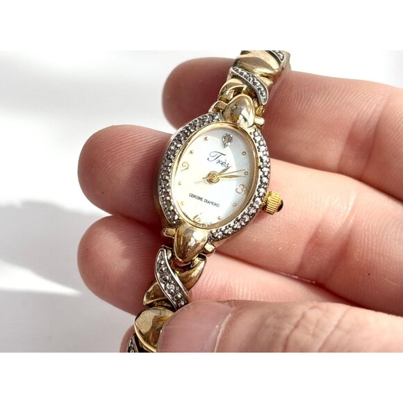 Tres XOXO Genuine Diamond Dual Toned Ladies Vintage Wristwatch - 18mm - WORKS! - Picture 9 of 14